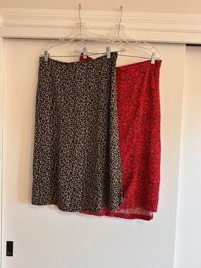 Old Navy Leopard Print Midi Skirt + Red Floral Midi Skirt Duo